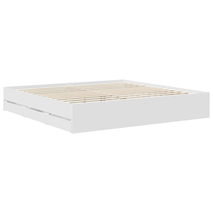 Sengestel med skuffe Hvid 200 x 200 cm Ingeniørtræ