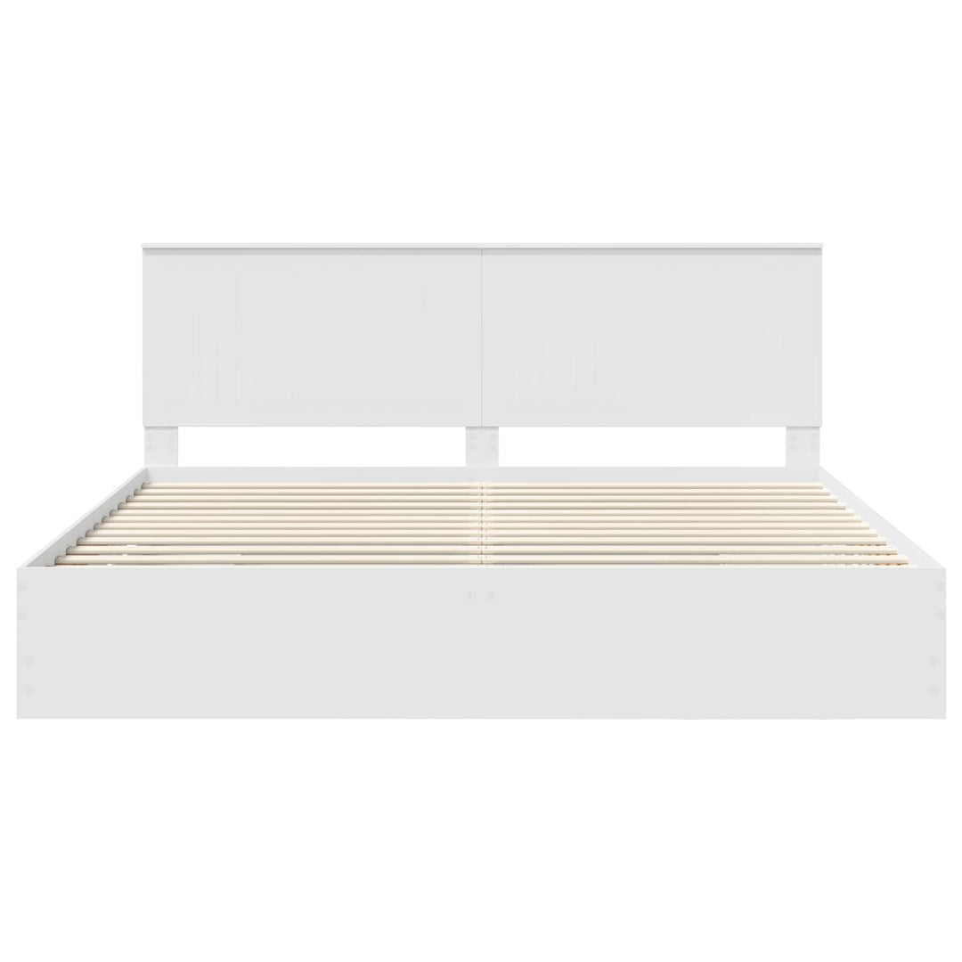 Sengestel med skuffe Hvid 200 x 200 cm Ingeniørtræ