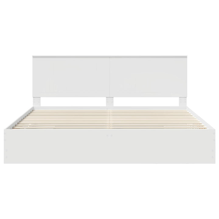 Sengestel med skuffe Hvid 200 x 200 cm Ingeniørtræ
