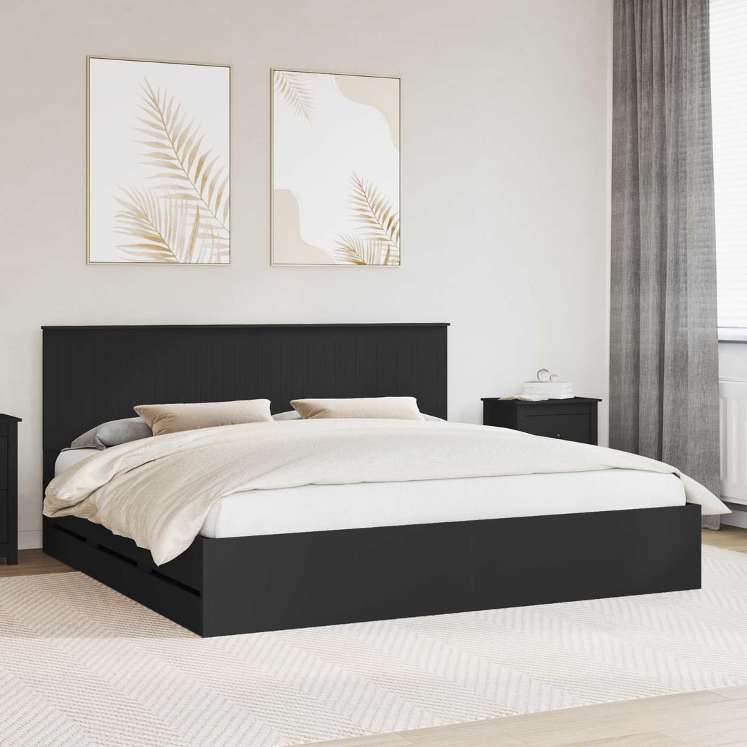 Sengestel med skuffe Sort 200 x 200 cm Ingeniørtræ