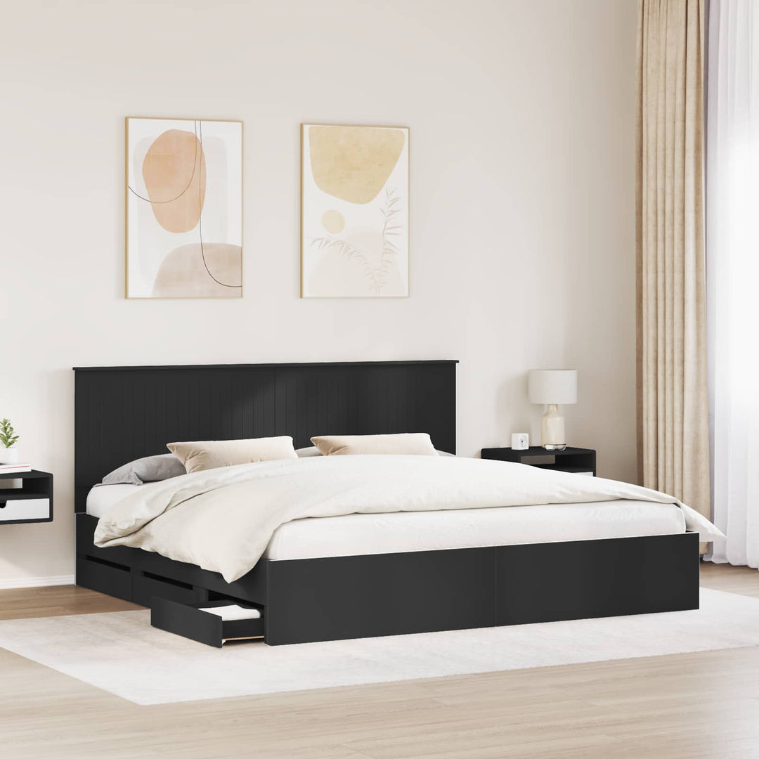 Sengestel med skuffe Sort 200 x 200 cm Ingeniørtræ