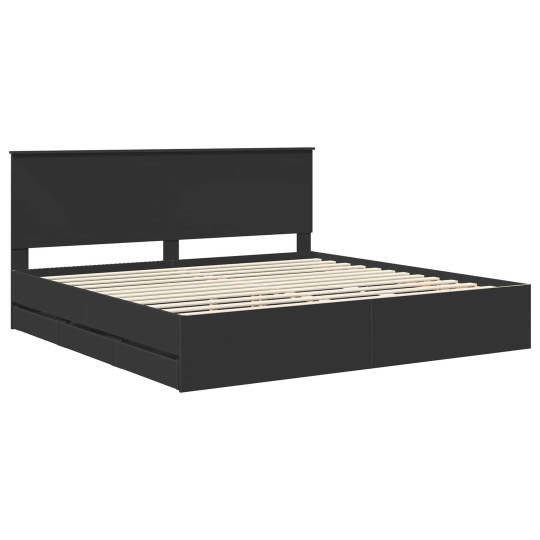 Sengestel med skuffe Sort 200 x 200 cm Ingeniørtræ