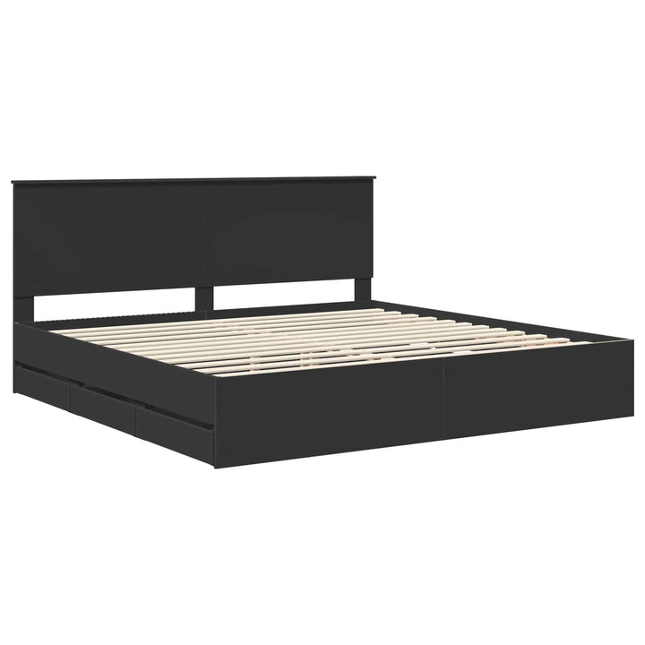 Sengestel med skuffe Sort 200 x 200 cm Ingeniørtræ