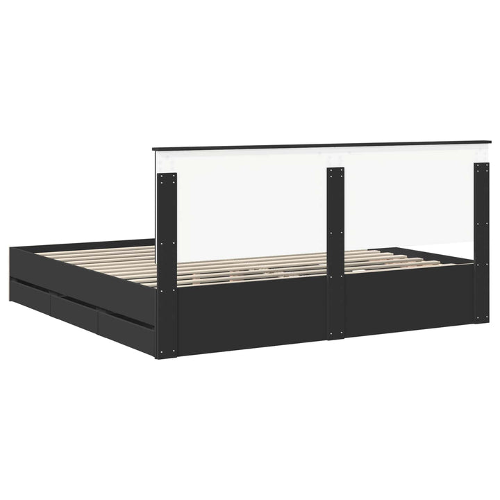 Sengestel med skuffe Sort 200 x 200 cm Ingeniørtræ