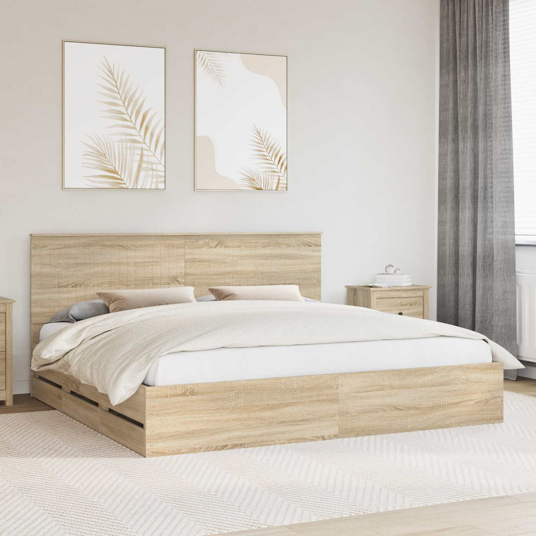Sengestel med skuffe Sonoma eg 200 x 200 cm Ingeniørtræ