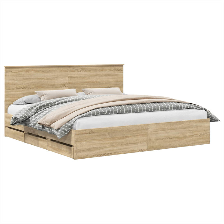 Sengestel med skuffe Sonoma eg 200 x 200 cm Ingeniørtræ