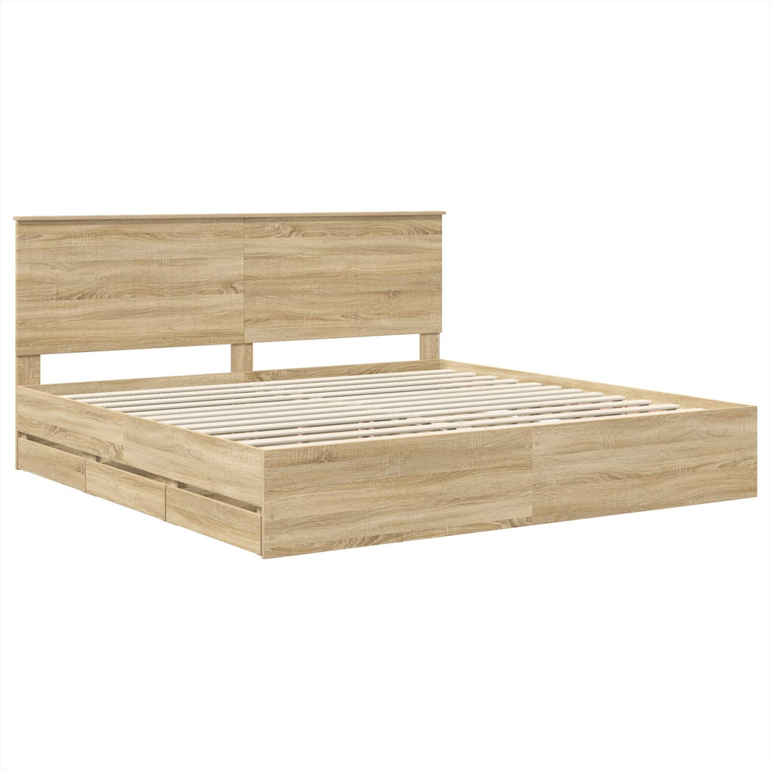 Sengestel med skuffe Sonoma eg 200 x 200 cm Ingeniørtræ