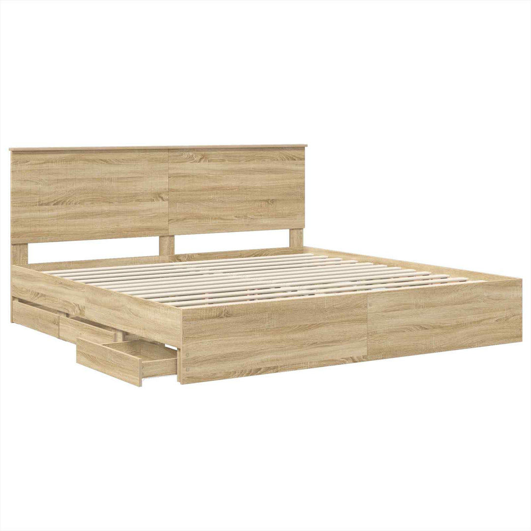Sengestel med skuffe Sonoma eg 200 x 200 cm Ingeniørtræ