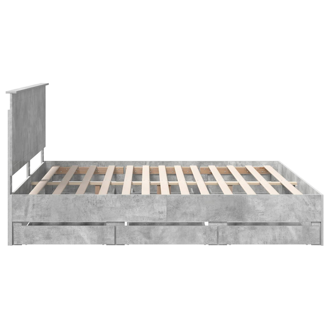 Sengestel med skuffe Beton Grå 200 x 200 cm Ingeniørtræ