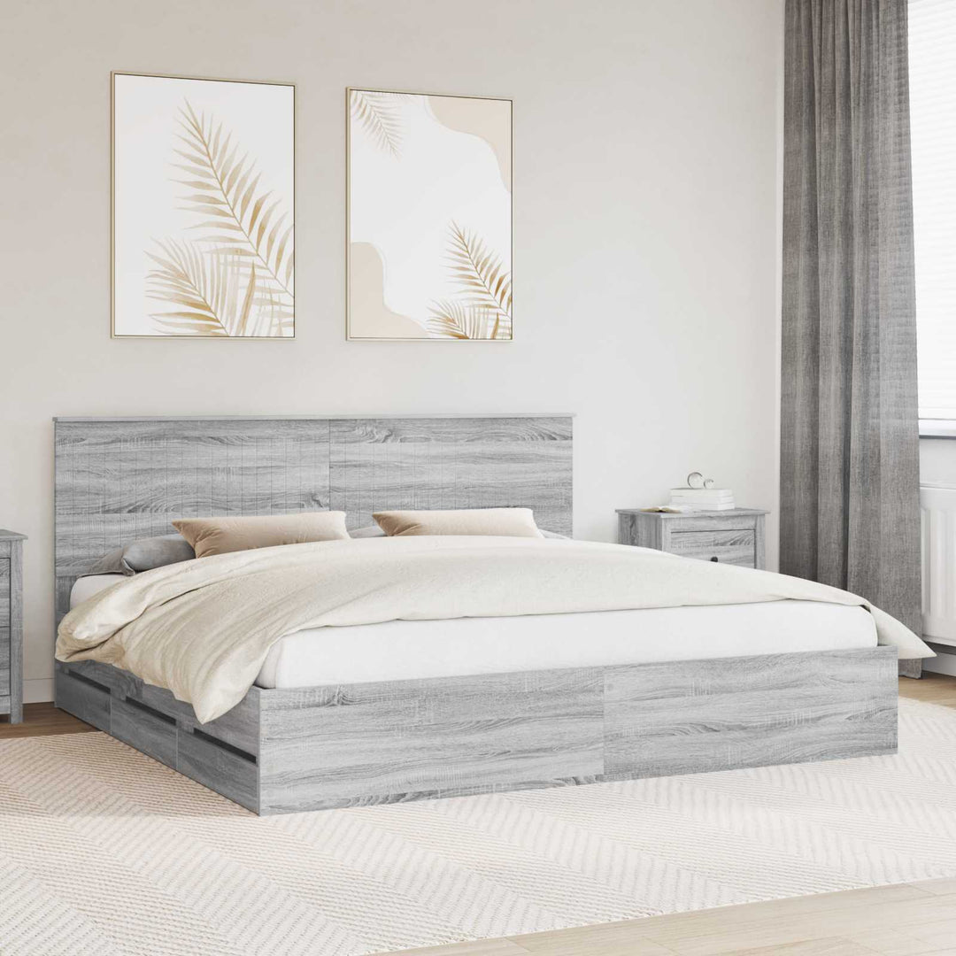Sengestel med skuffe Grå Sonoma 200 x 200 cm Ingeniørtræ