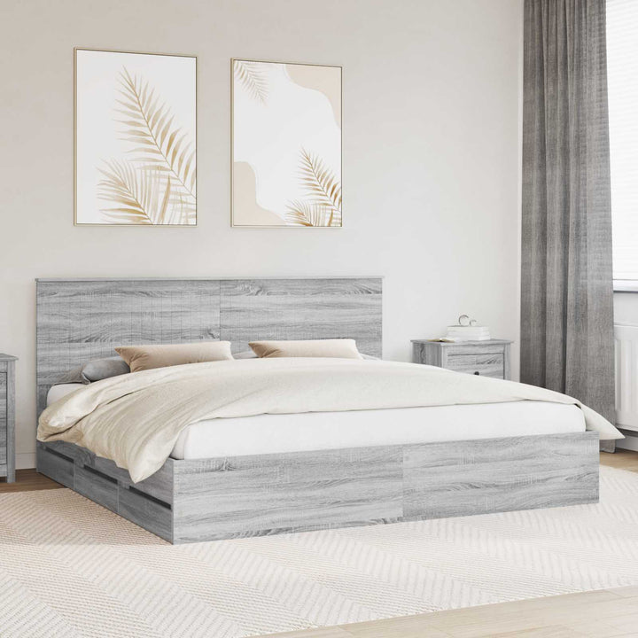 Sengestel med skuffe Grå Sonoma 200 x 200 cm Ingeniørtræ