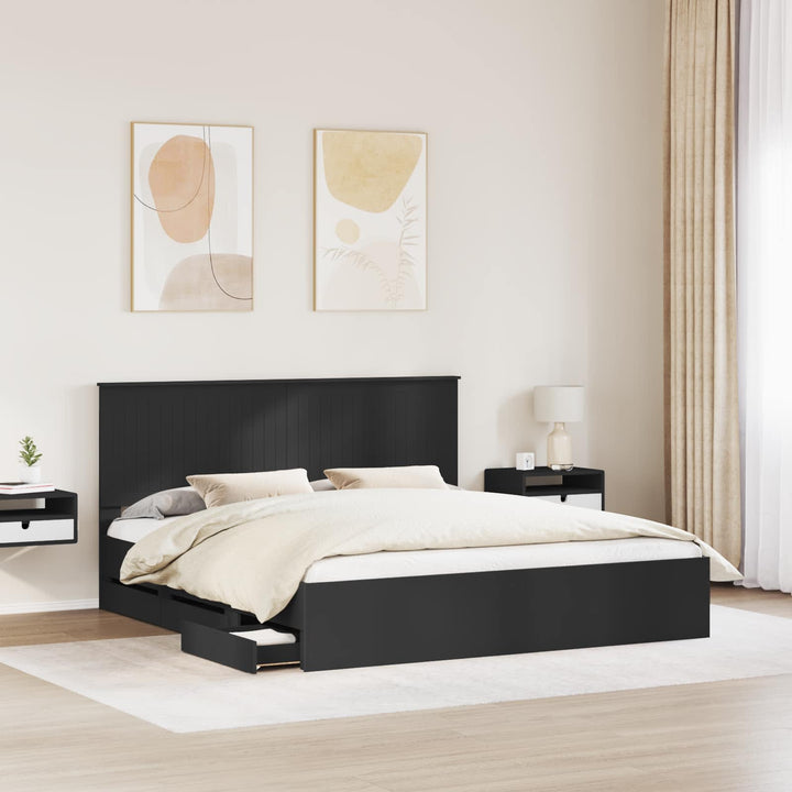 Sengestel med skuffe Sort 180 x 200 cm Ingeniørtræ