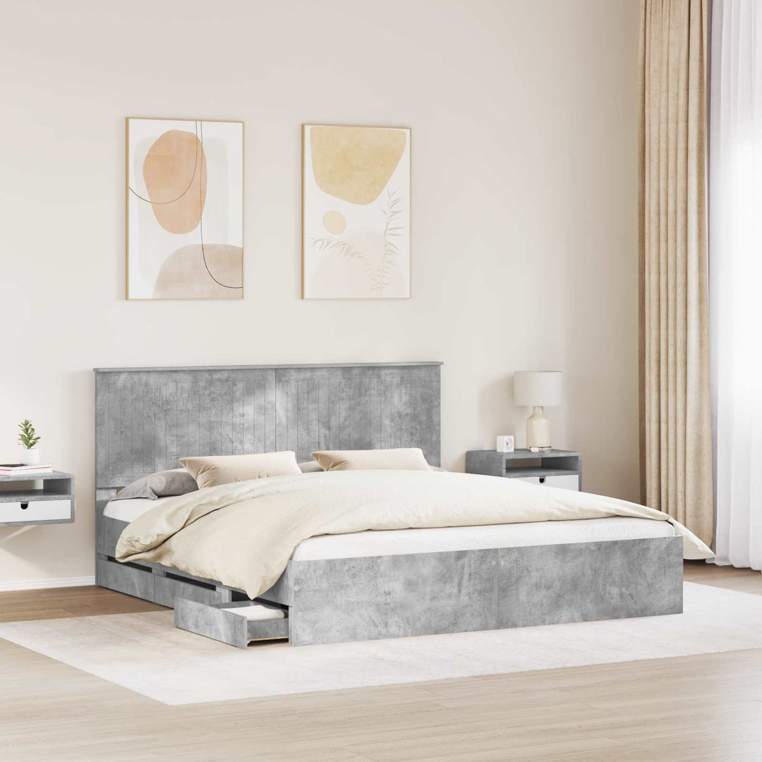 Sengestel med skuffe Beton Grå 180 x 200 cm Ingeniørtræ