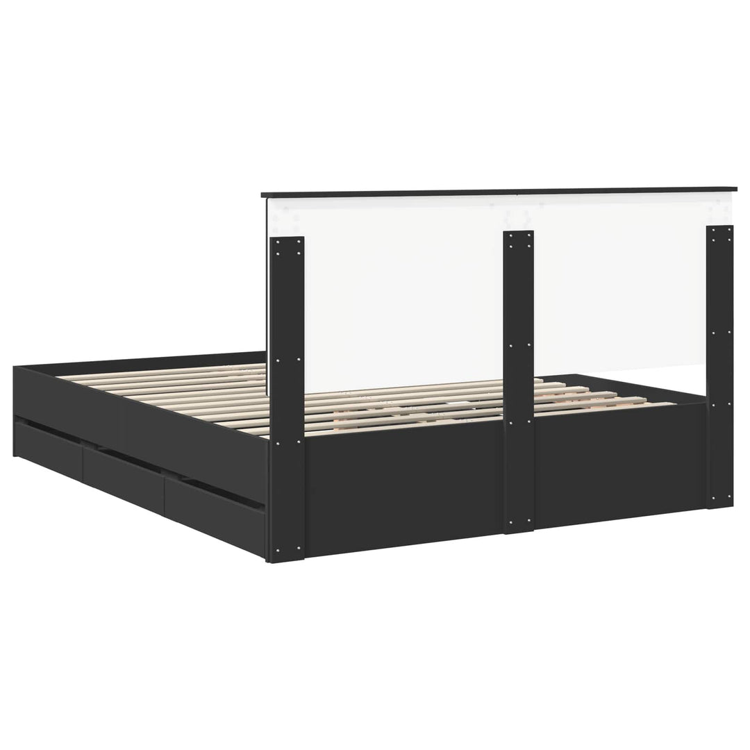 Sengestel med skuffe Sort 160 x 200 cm Ingeniørtræ