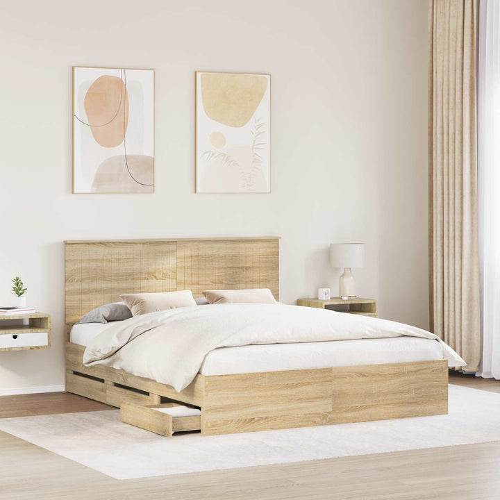 Sengestel med skuffe Sonoma eg 160 x 200 cm Ingeniørtræ