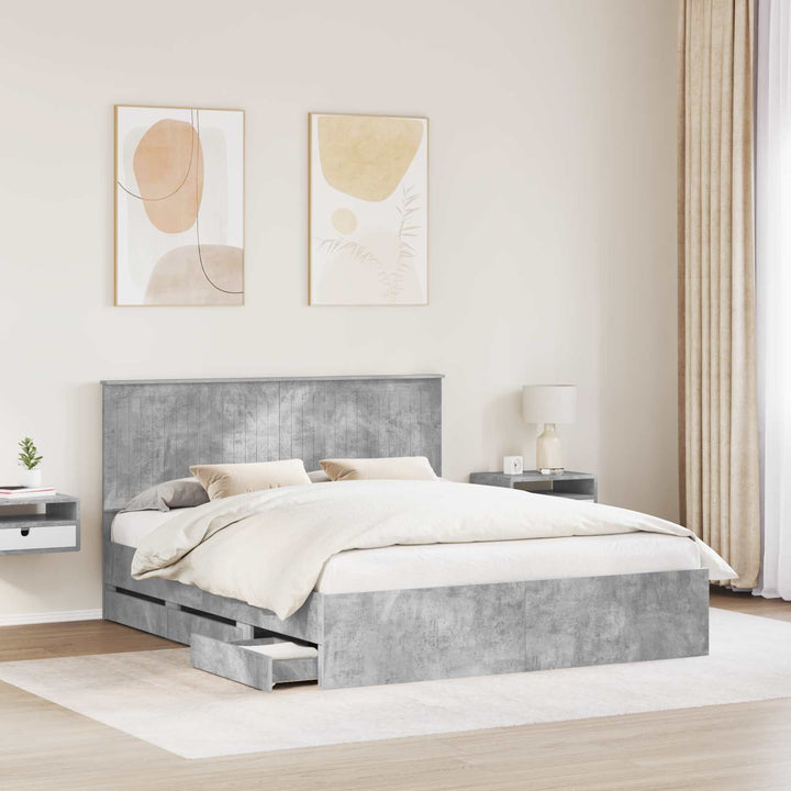 Sengestel med skuffe Beton Grå 160 x 200 cm Ingeniørtræ