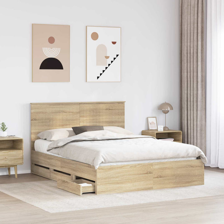 Sengestel med skuffe Sonoma eg 150 x 200 cm Ingeniørtræ