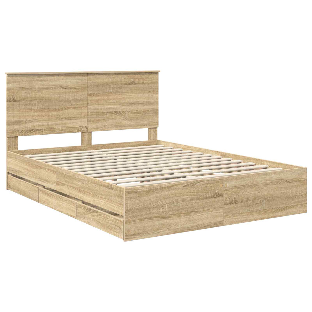 Sengestel med skuffe Sonoma eg 150 x 200 cm Ingeniørtræ