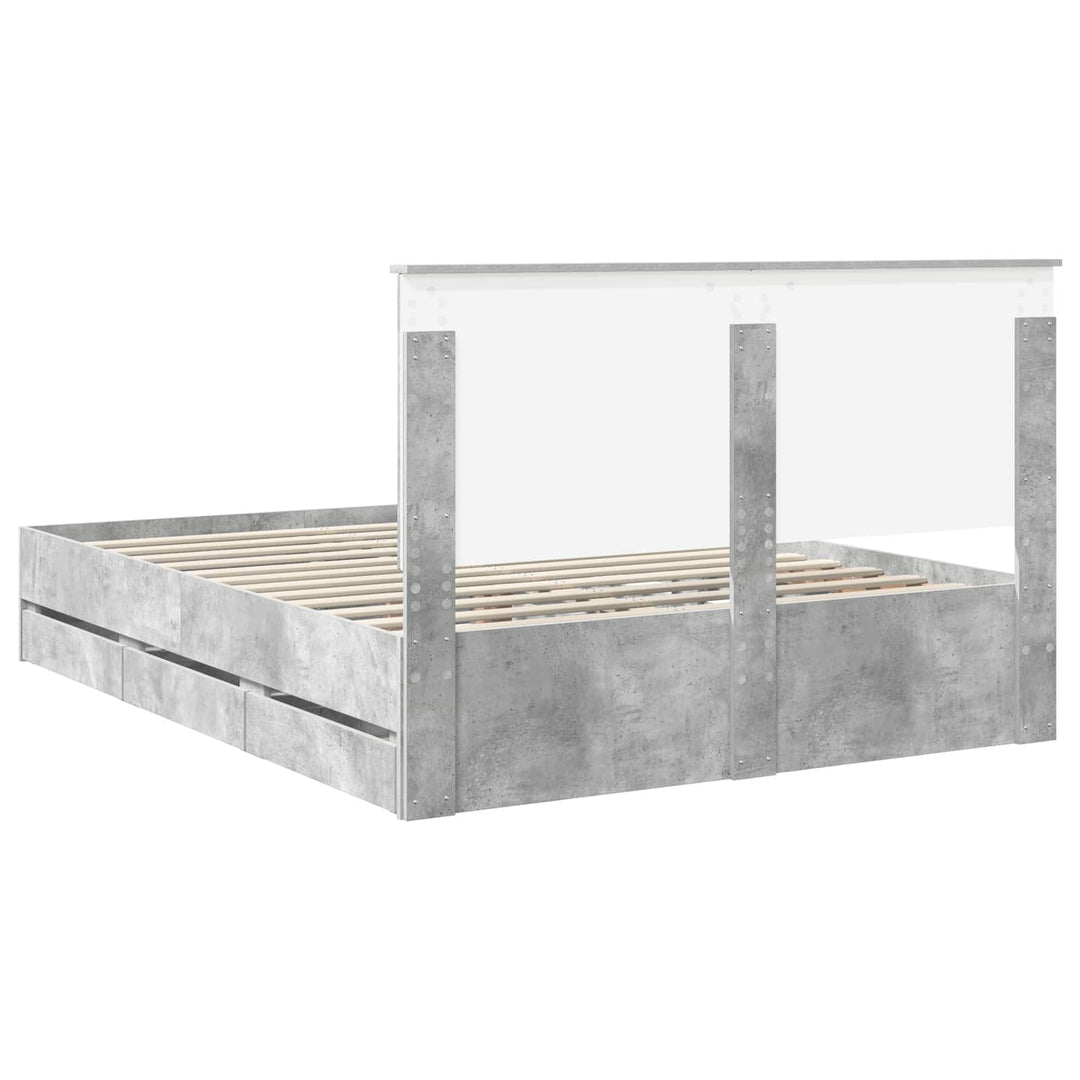 Sengestel med skuffe Beton Grå 150 x 200 cm Ingeniørtræ