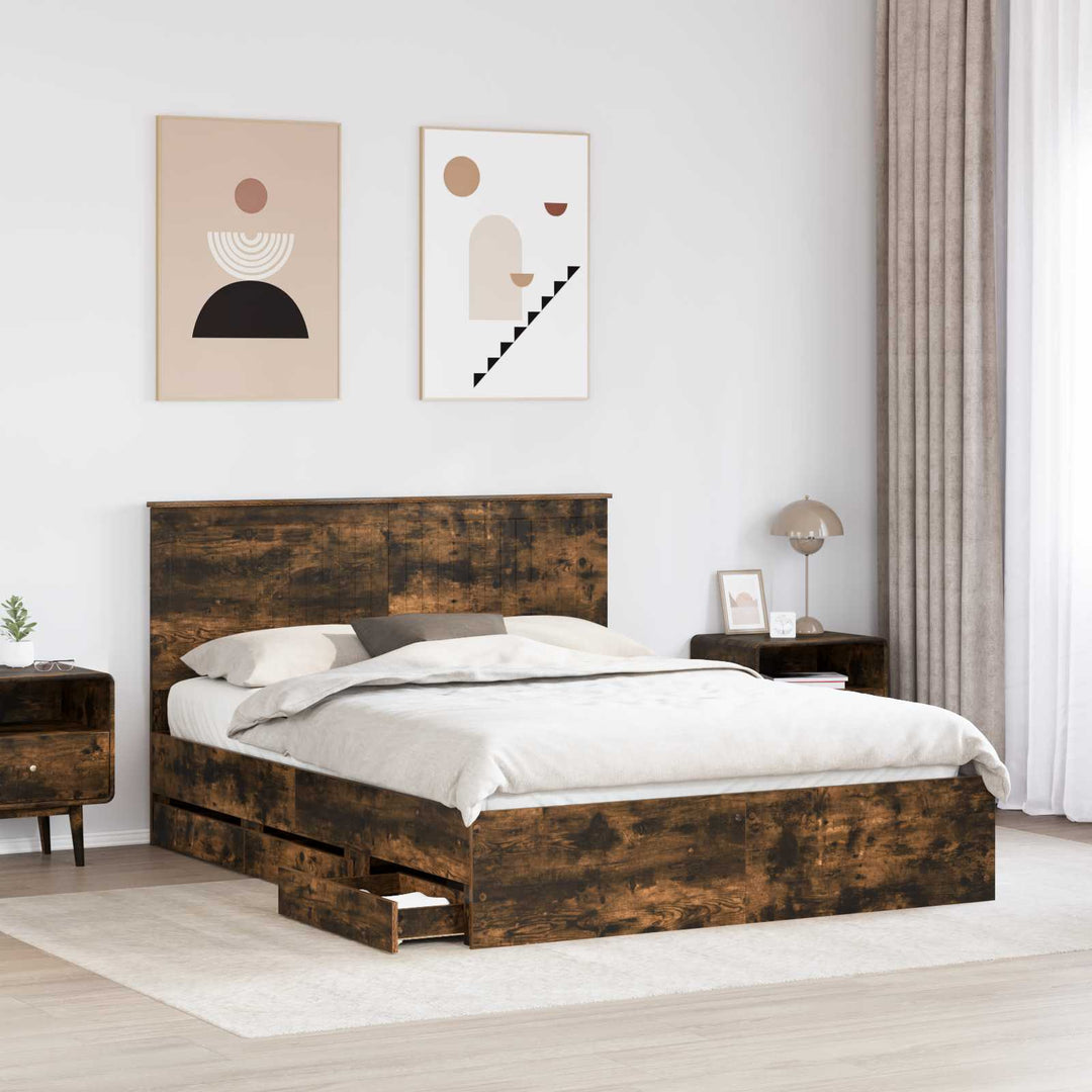 Sengestel med skuffe Røget eg 150 x 200 cm Ingeniørtræ