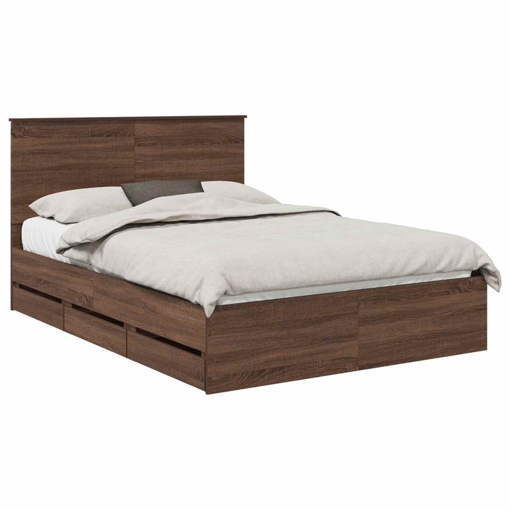Sengestel med skuffe Brun eg 135 x 190 cm Ingeniørtræ