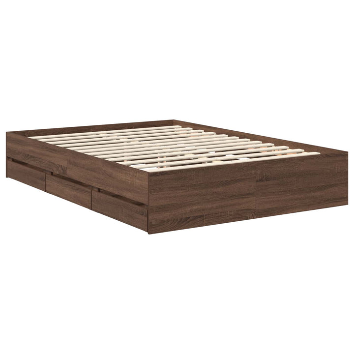 Sengestel med skuffe Brun eg 135 x 190 cm Ingeniørtræ
