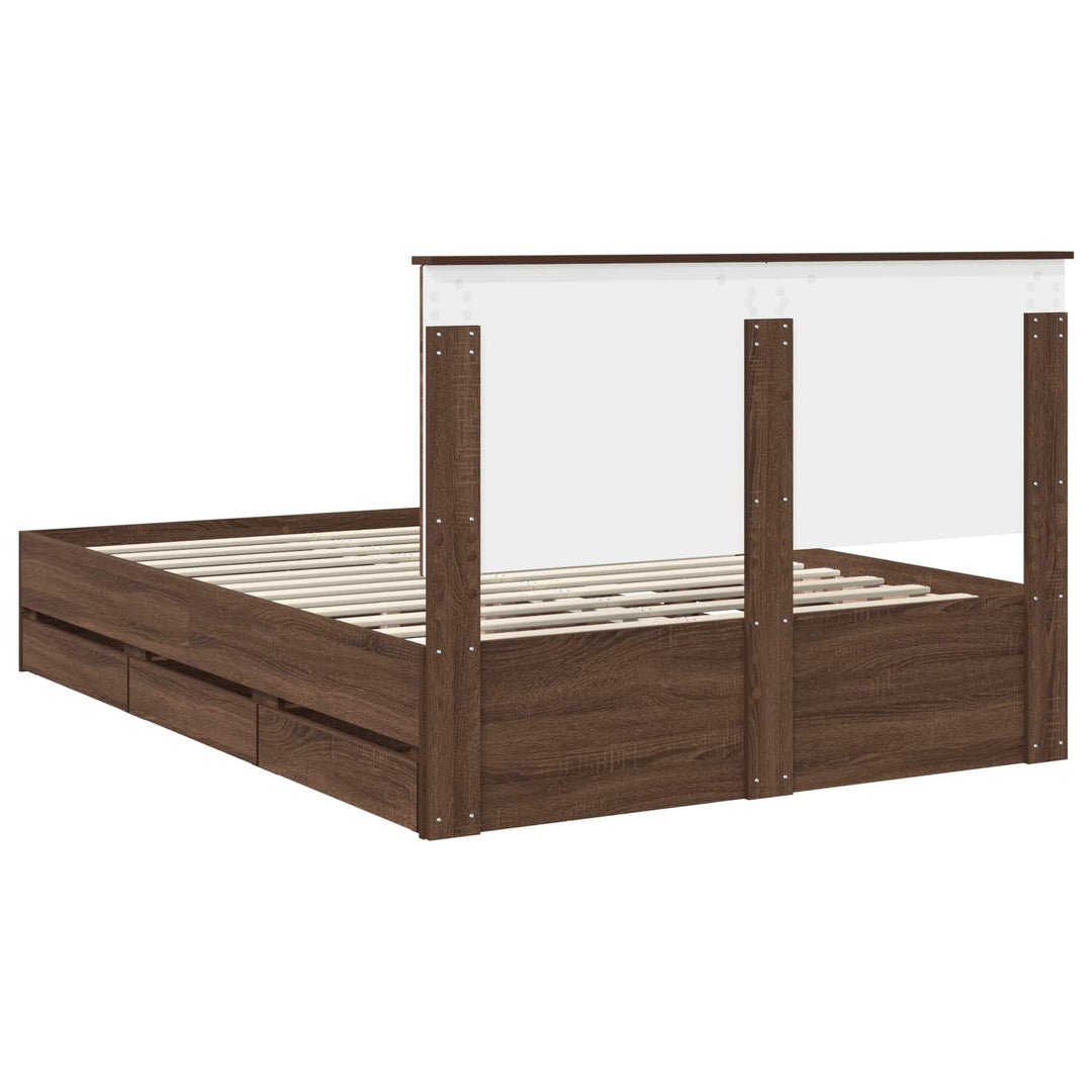 Sengestel med skuffe Brun eg 135 x 190 cm Ingeniørtræ