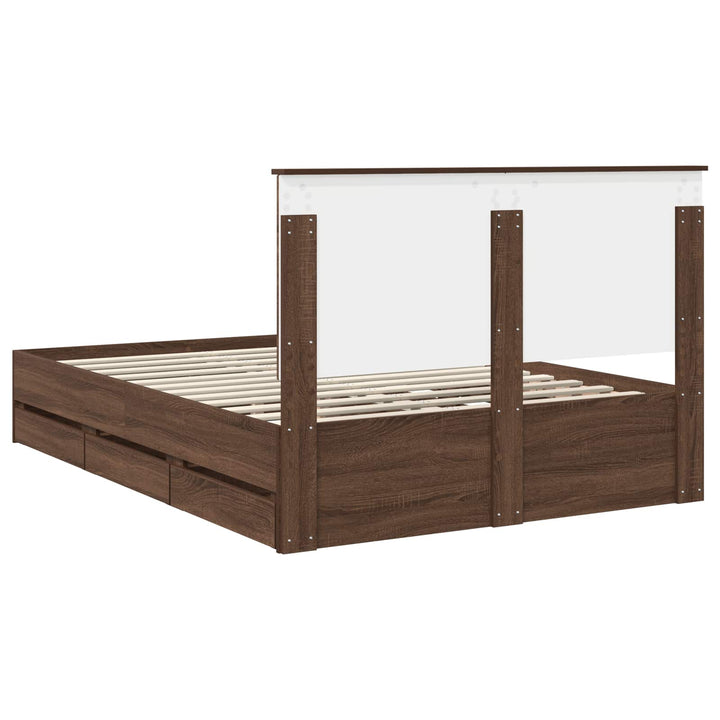 Sengestel med skuffe Brun eg 135 x 190 cm Ingeniørtræ