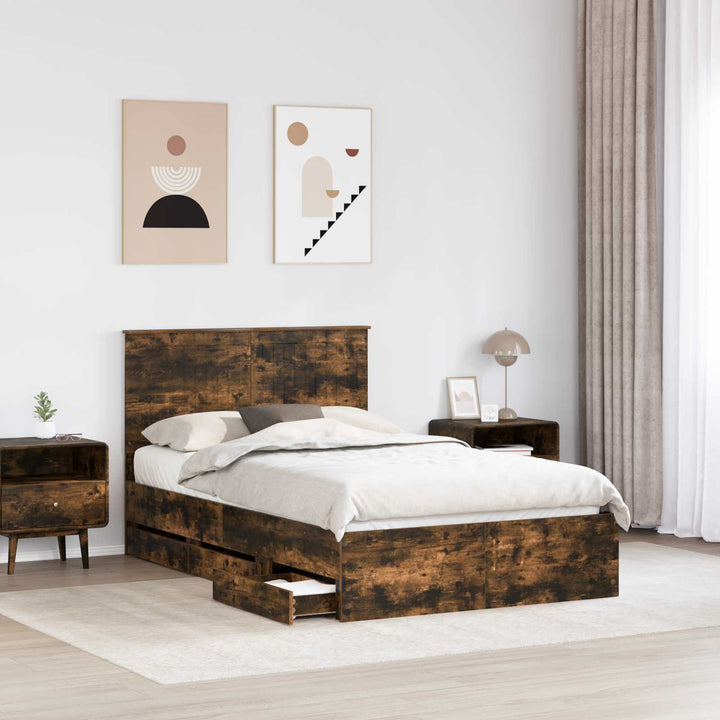 Sengestel med skuffe Røget eg 120 x 190 cm Ingeniørtræ