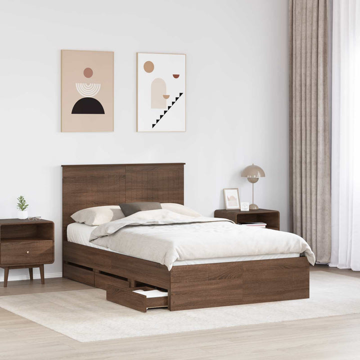 Sengestel med skuffe Brun eg 120 x 190 cm Ingeniørtræ