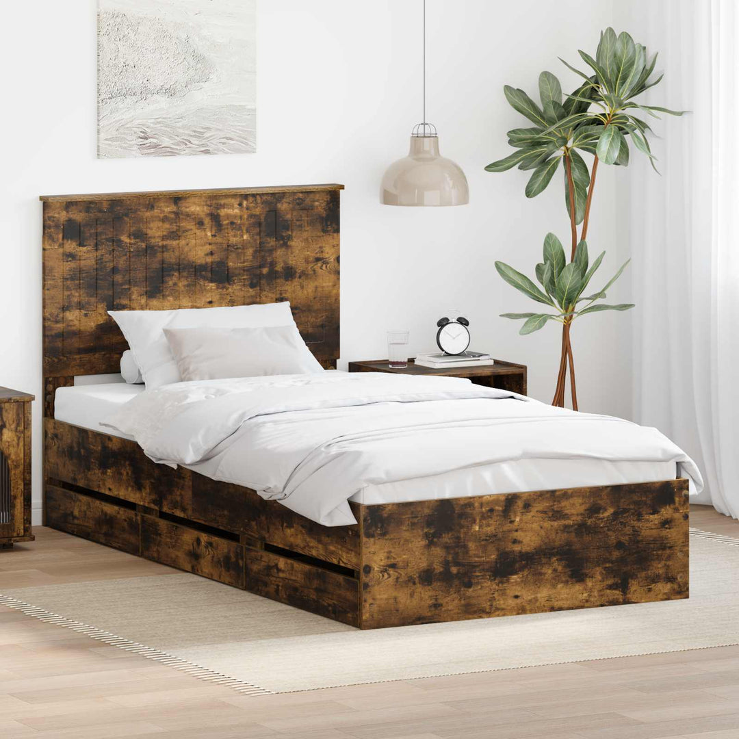 Sengestel med skuffe Røget eg 100 x 200 cm Ingeniørtræ