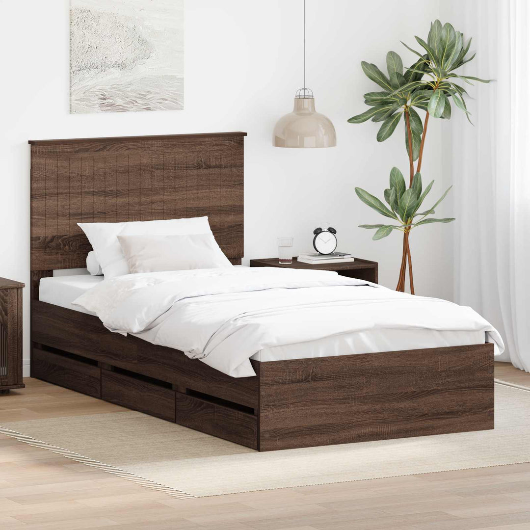 Sengestel med skuffe Brun eg 100 x 200 cm Ingeniørtræ