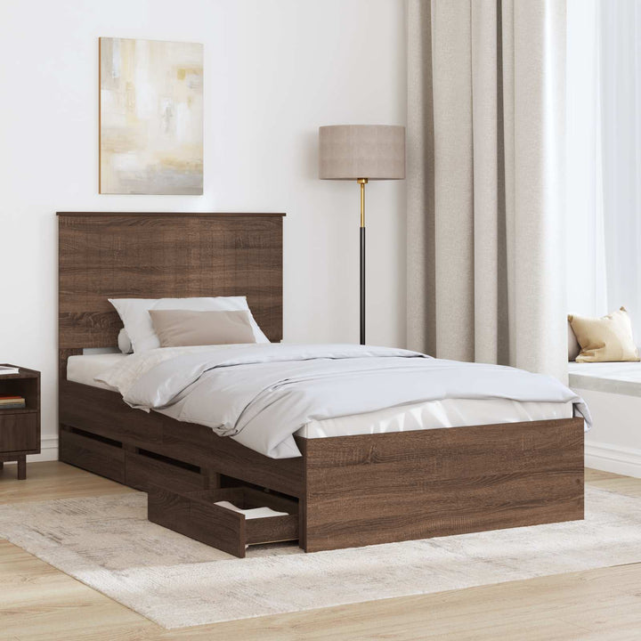 Sengestel med skuffe Brun eg 100 x 200 cm Ingeniørtræ
