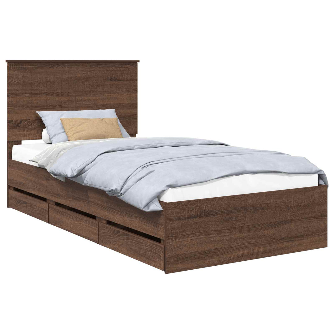 Sengestel med skuffe Brun eg 100 x 200 cm Ingeniørtræ