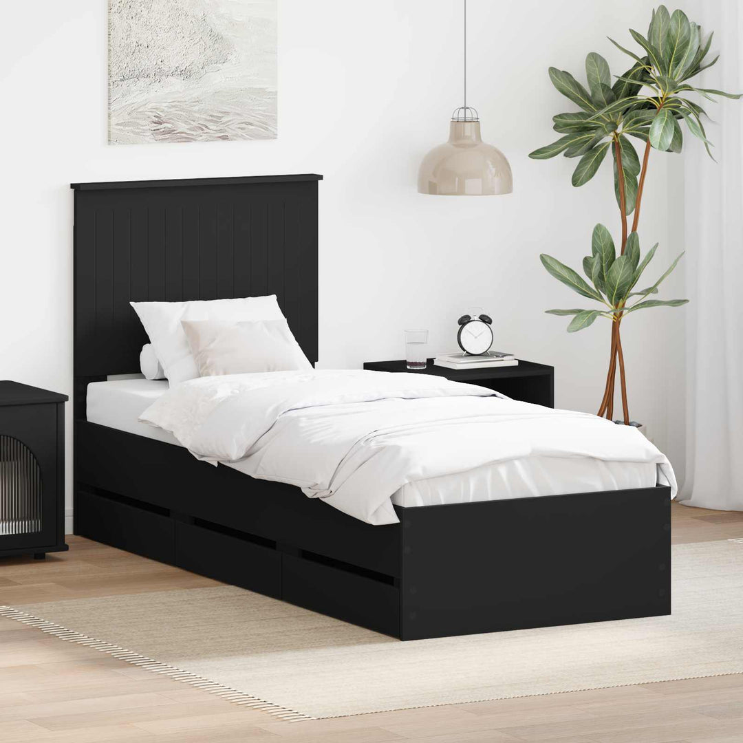Sengestel med skuffe Sort 90 x 200 cm Ingeniørtræ