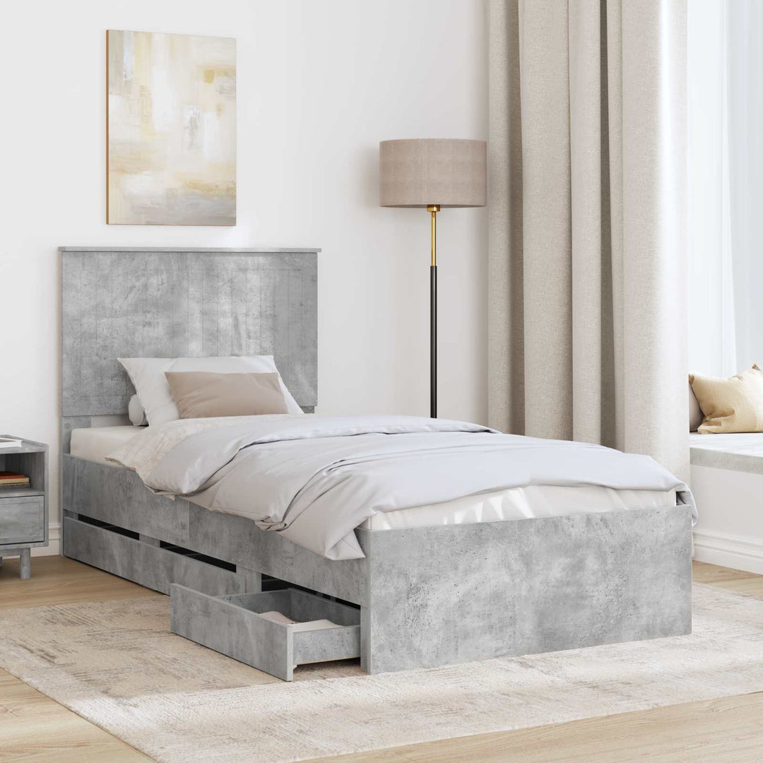 Sengestel med skuffe Beton Grå 90 x 200 cm Ingeniørtræ