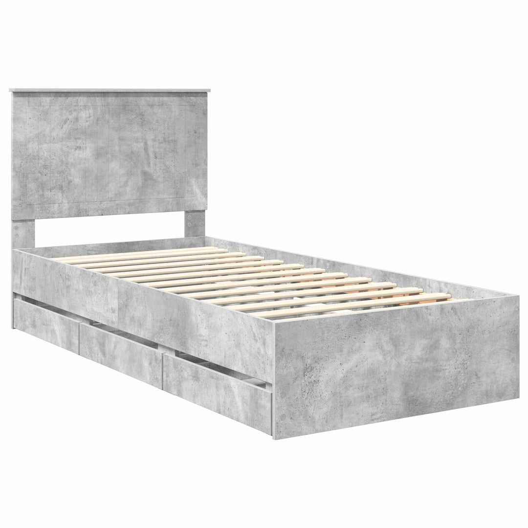 Sengestel med skuffe Beton Grå 90 x 200 cm Ingeniørtræ
