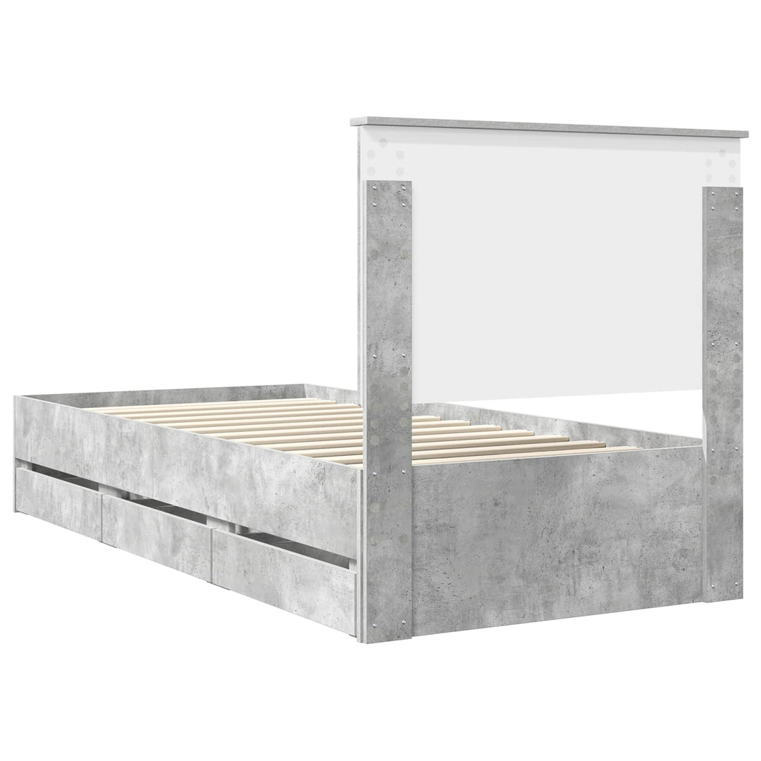 Sengestel med skuffe Beton Grå 90 x 200 cm Ingeniørtræ