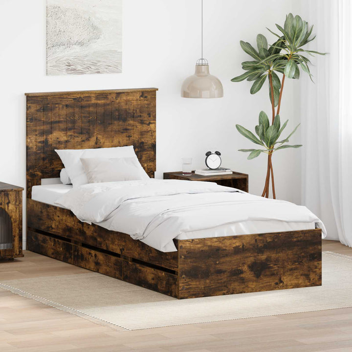 Sengestel med skuffe Røget eg 90 x 200 cm Ingeniørtræ
