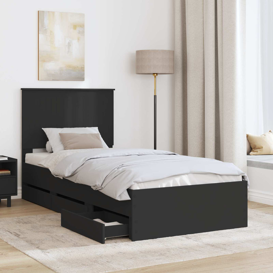 Sengestel med skuffe Sort 90 x 190 cm Ingeniørtræ
