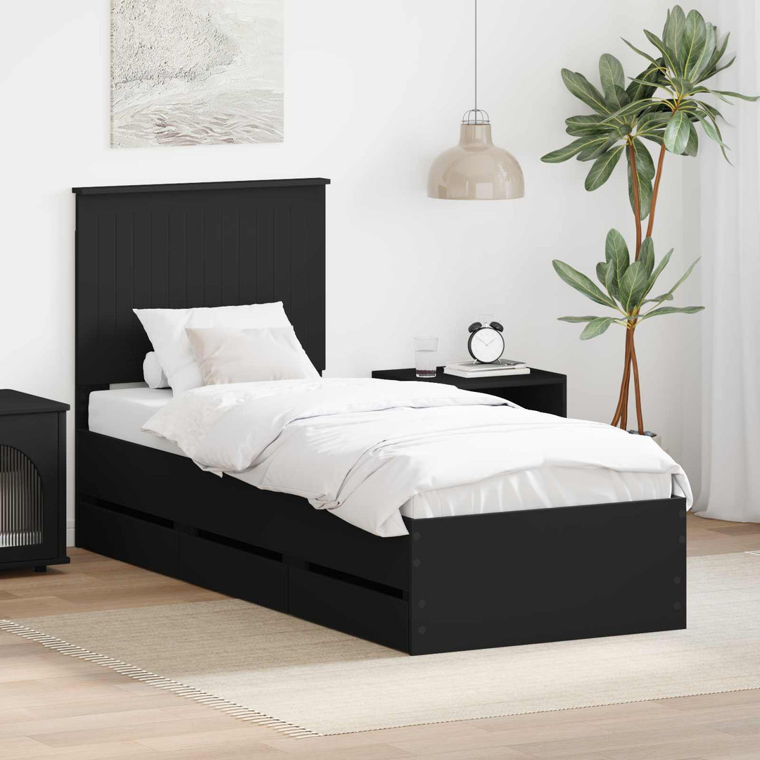 Sengestel med skuffe Sort 75 x 190 cm Ingeniørtræ