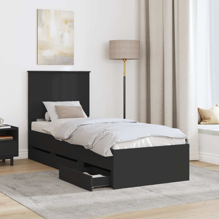 Sengestel med skuffe Sort 75 x 190 cm Ingeniørtræ