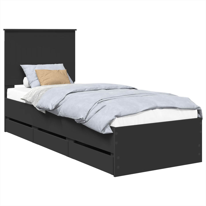 Sengestel med skuffe Sort 75 x 190 cm Ingeniørtræ
