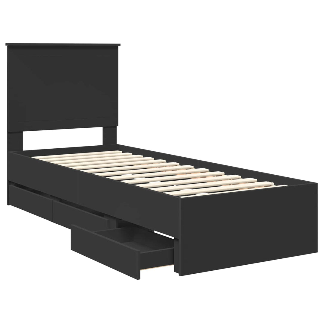 Sengestel med skuffe Sort 75 x 190 cm Ingeniørtræ