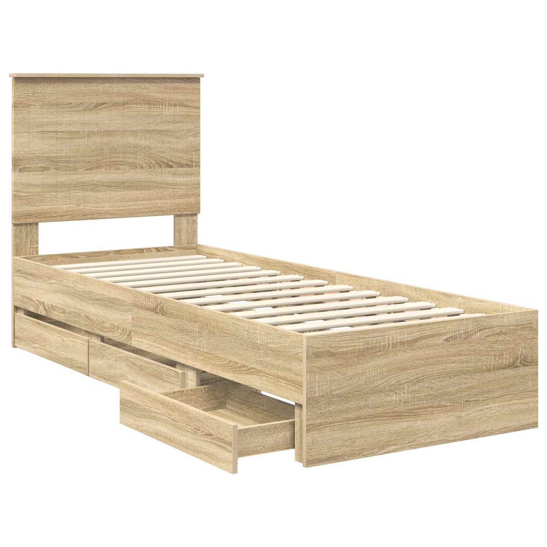 Sengestel med skuffe Sonoma eg 75 x 190 cm Ingeniørtræ