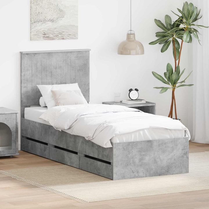 Sengestel med skuffe Beton Grå 75 x 190 cm Ingeniørtræ