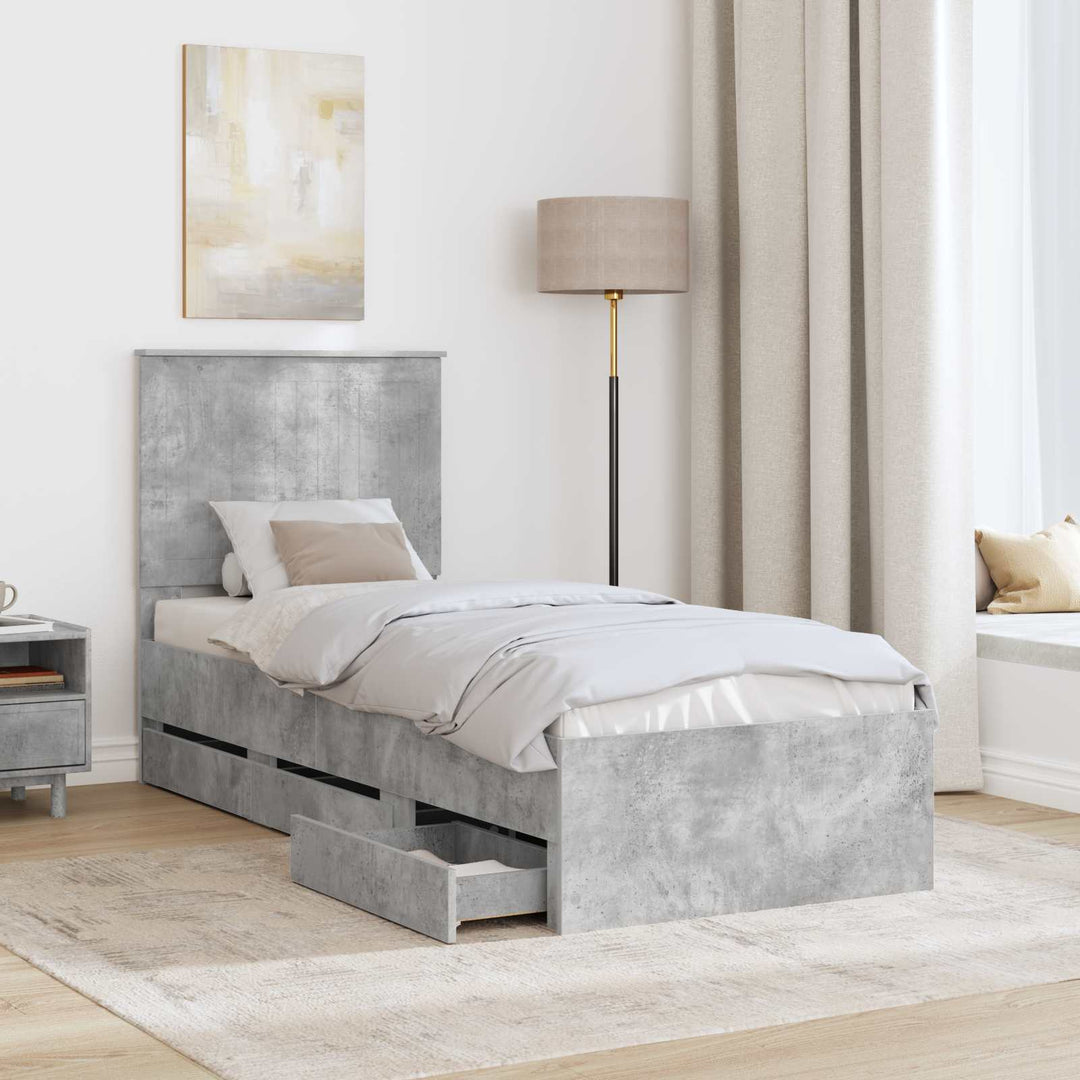 Sengestel med skuffe Beton Grå 75 x 190 cm Ingeniørtræ