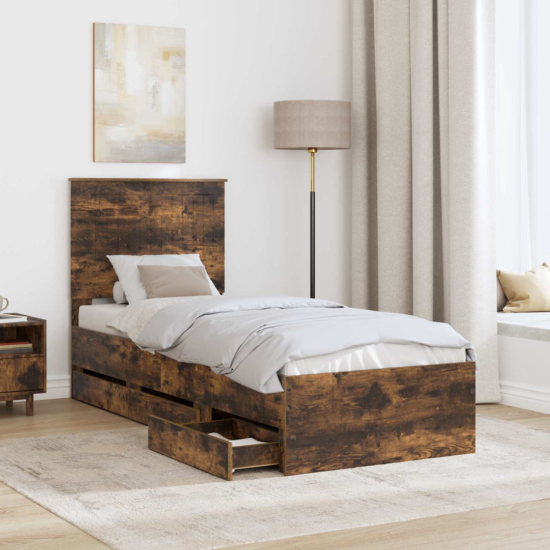 Sengestel med skuffe Røget eg 75 x 190 cm Ingeniørtræ