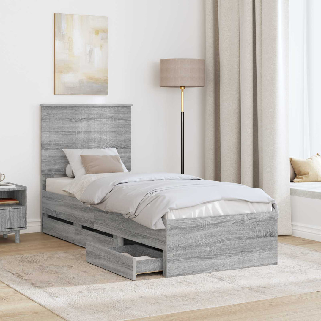 Sengestel med skuffe Grå Sonoma 75 x 190 cm Ingeniørtræ
