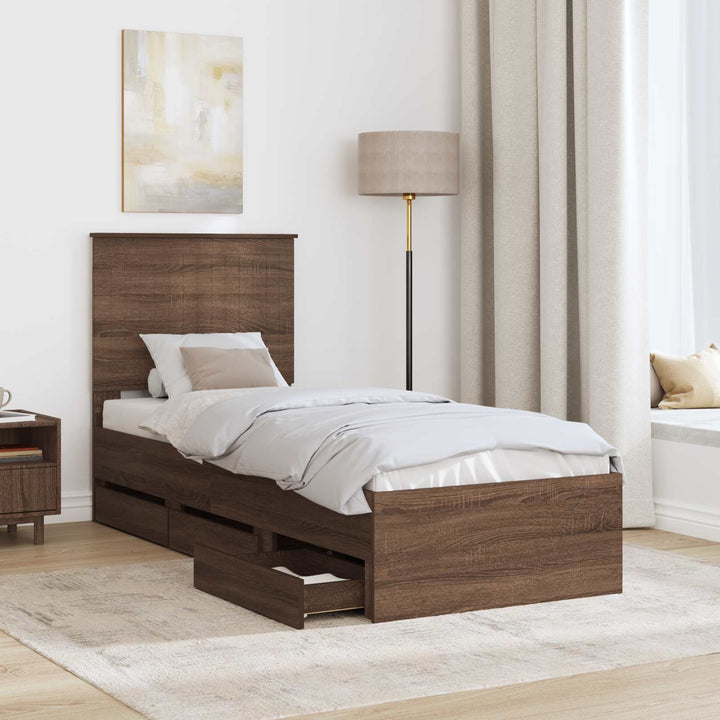 Sengestel med skuffe Brun eg 75 x 190 cm Ingeniørtræ